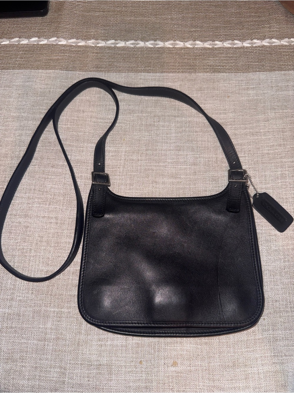 Vintage Coach Black Leather Mini Hippie Slim Flap Crossbody Bag 9142